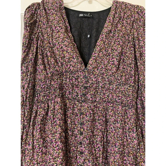 NWOT Zara Ditsy Floral Print Smocked Waist Mini Dress Size M (N18) - Picture 6 of 10